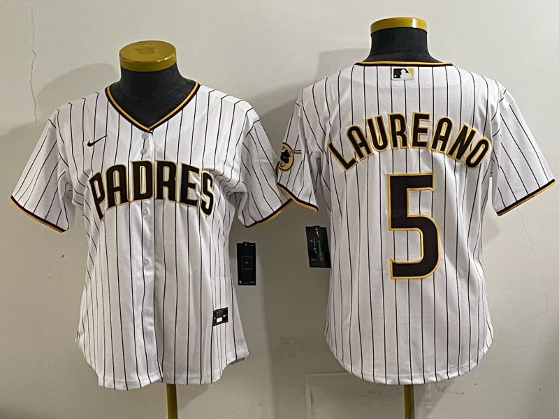 Youth San Diego Padres #5 Laureano White Stripe Nike 2025 MLB Jersey 01->women mlb jersey->Women Jersey